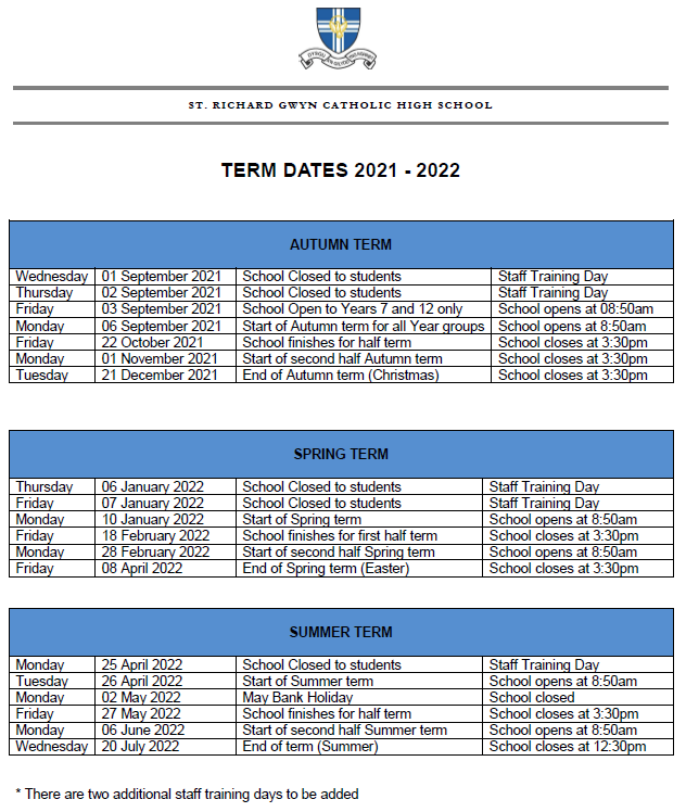 When Does Christmas End 2022 Catholic St Richard Gwyn Catholic High School - Dates - School Holidays